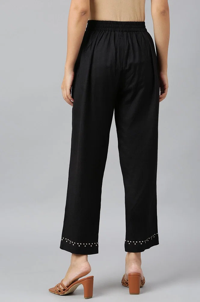 Buy Black Embroidered Straight Pants Online - Shop for W