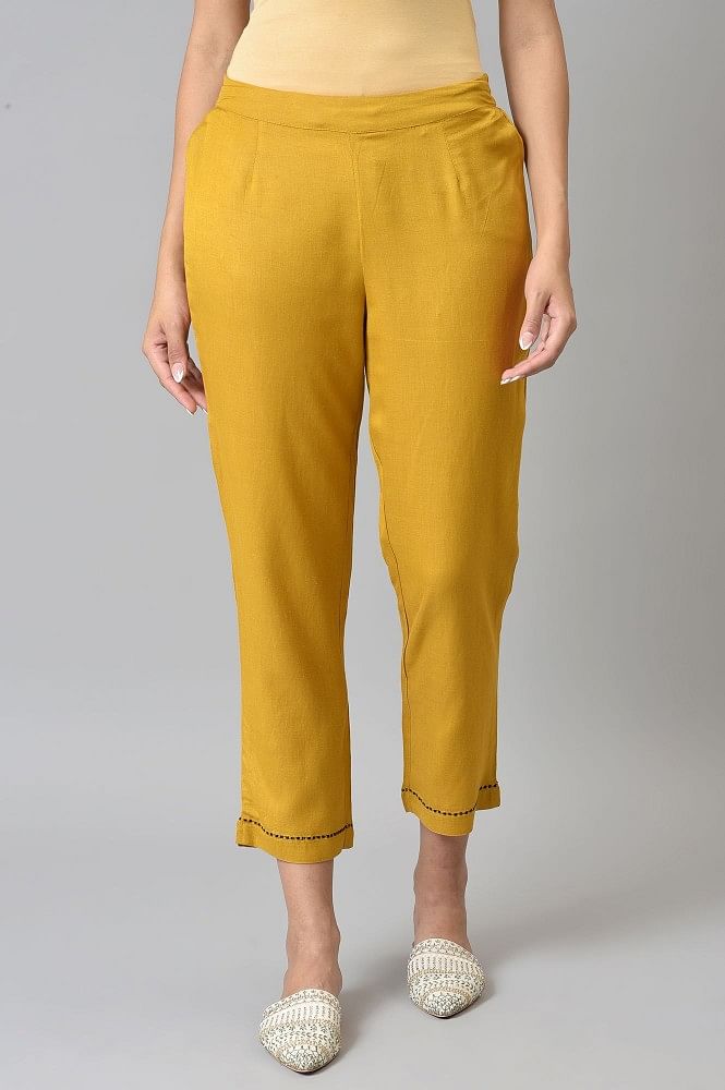 Buy Yellow Embroidered Straight Pants Online  W for Woman
