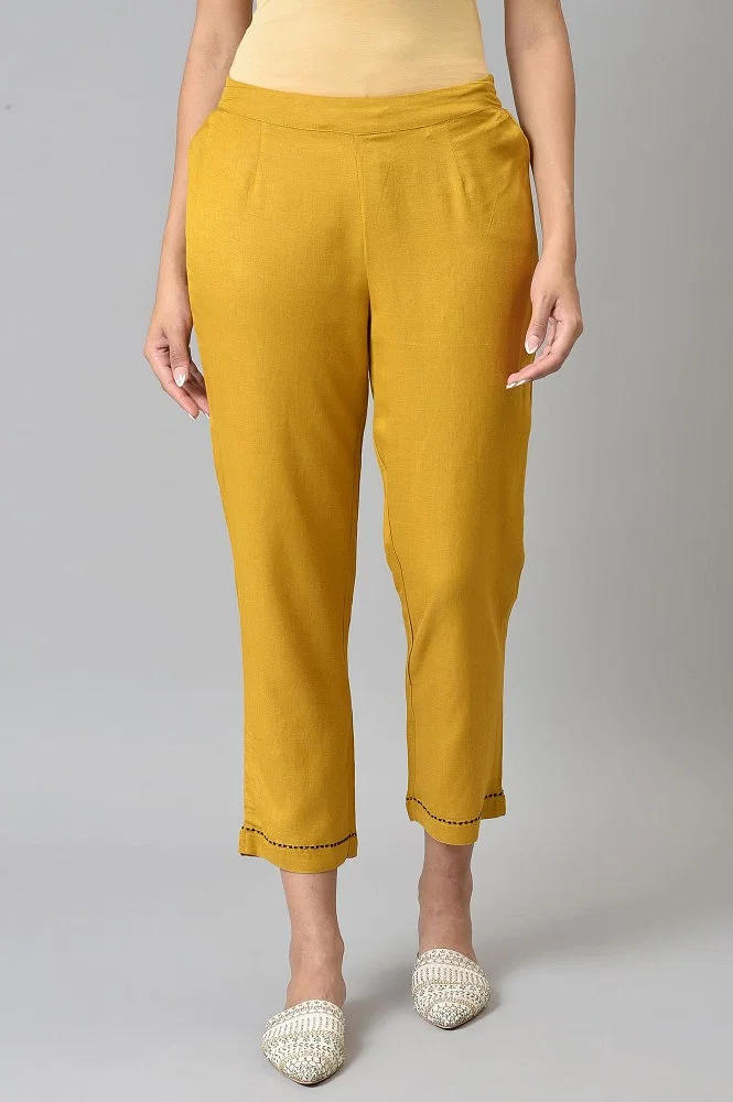 Yellow Embroidered Straight Pants