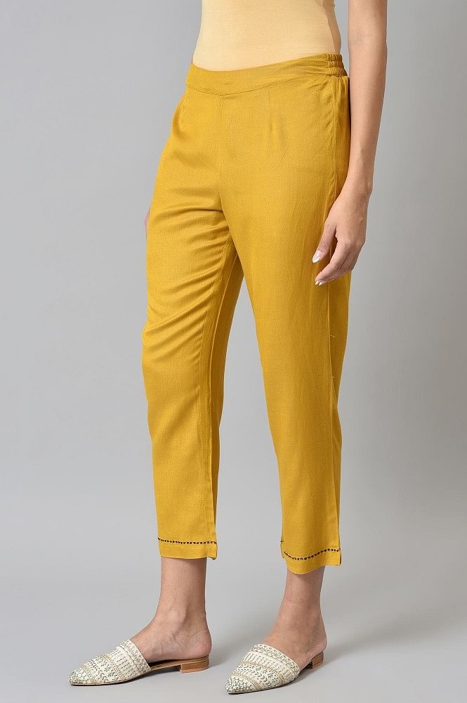 Buy Yellow Embroidered Straight Pants Online  W for Woman