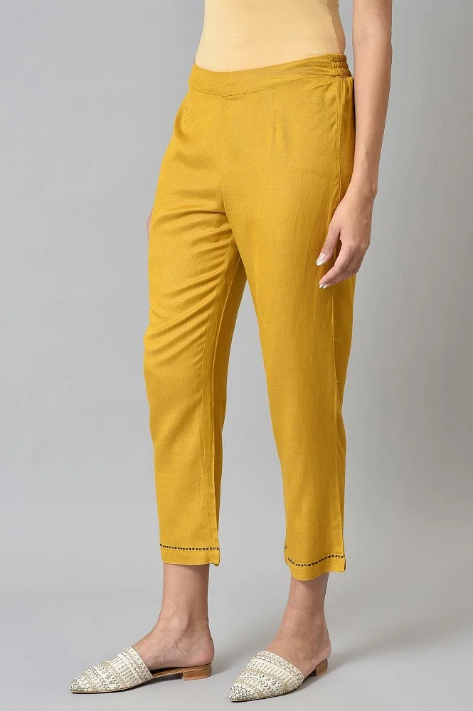 Yellow Embroidered Straight Pants