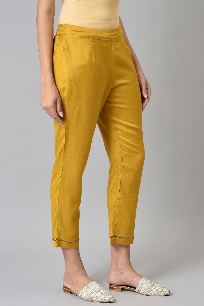 Lemon yellow straight cotton pants by HighBuy