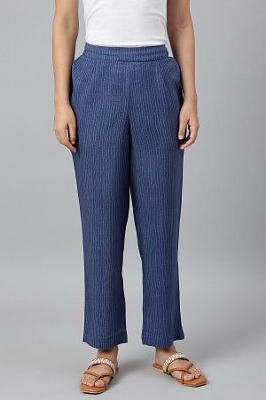 Blue Stripe Print Women's Straight Pants