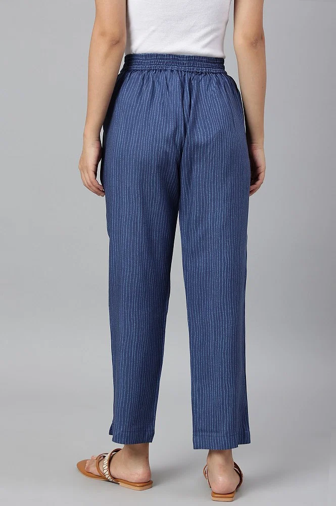 Buy Blue Stripe Print Women Straight Pants Online - W for Woman