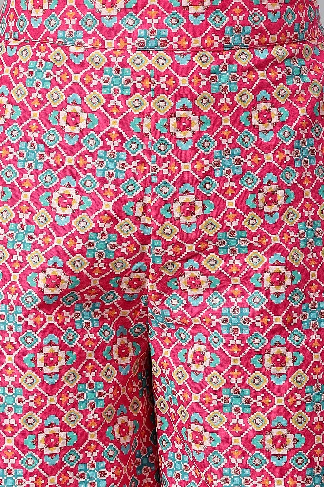 Plus Size Multicoloured Rayon Printed Parallel Pants