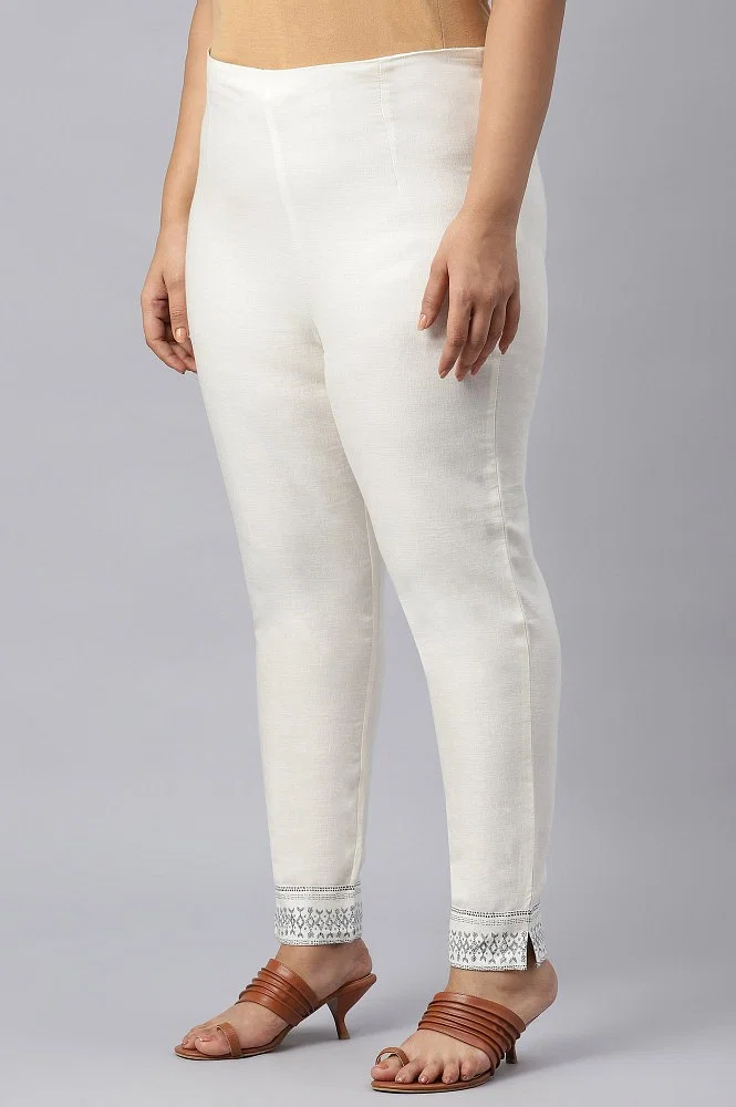 Lily White Cotton Blend Slim Pants