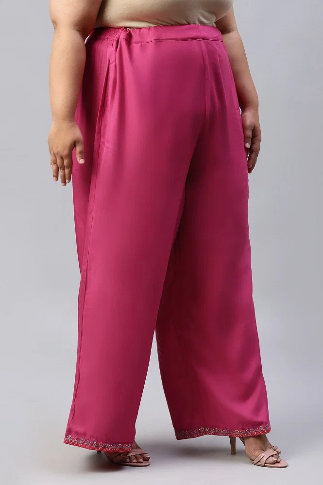 Buy Dark Pink Festive Plus Size Parallel Pants Online - W for Woman