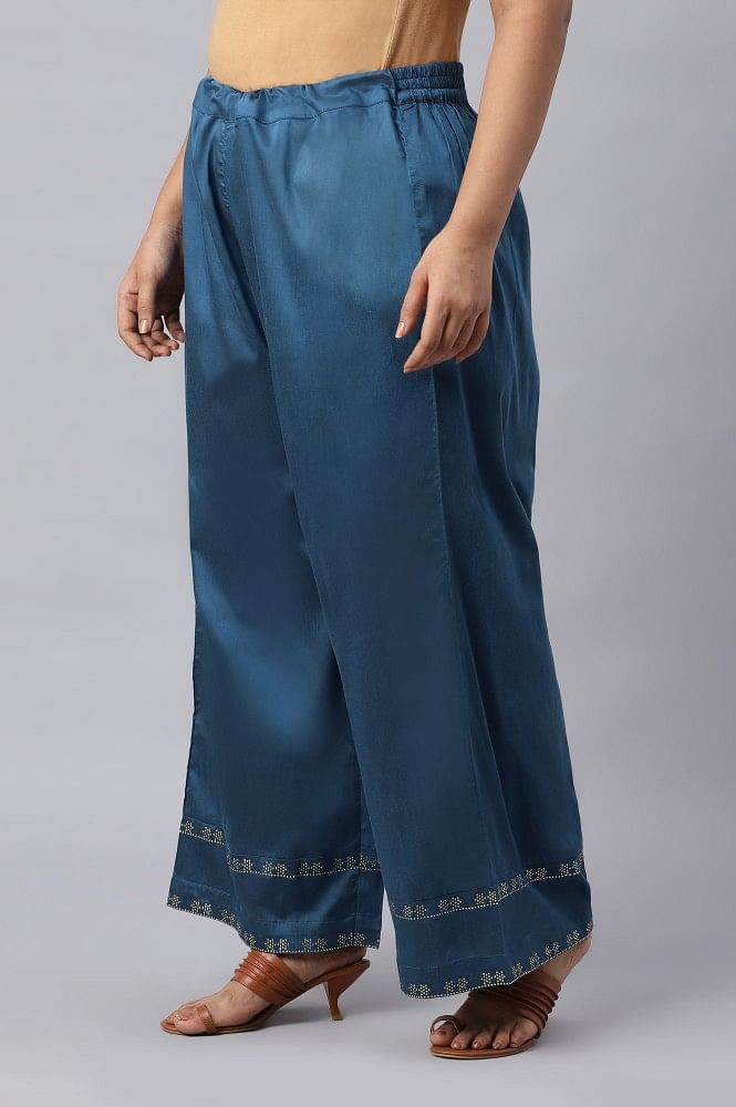 Persian Blue Straight Plus Size Parallel Pants