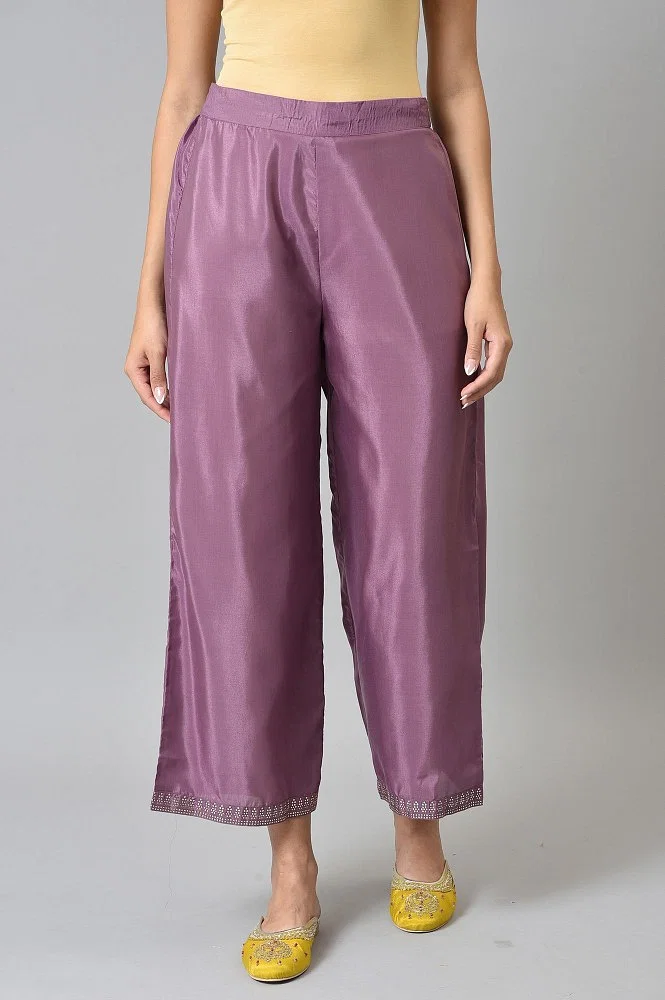 Buy Purple Shantung Straight Parallel Pants Online - W for Woman