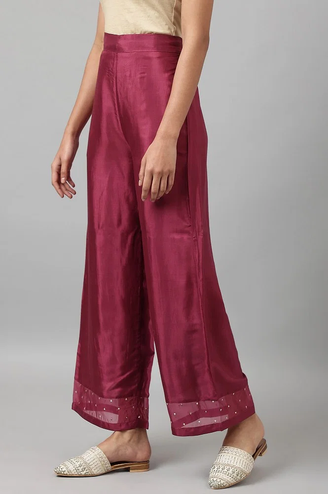 Buy Plus Size Dark Pink Shantung Straight Parallel Pants Online - Shop for W