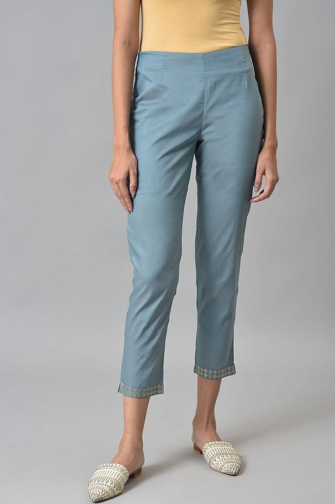 Buy Women's Light Blue 100% Linen Trouser Online in India