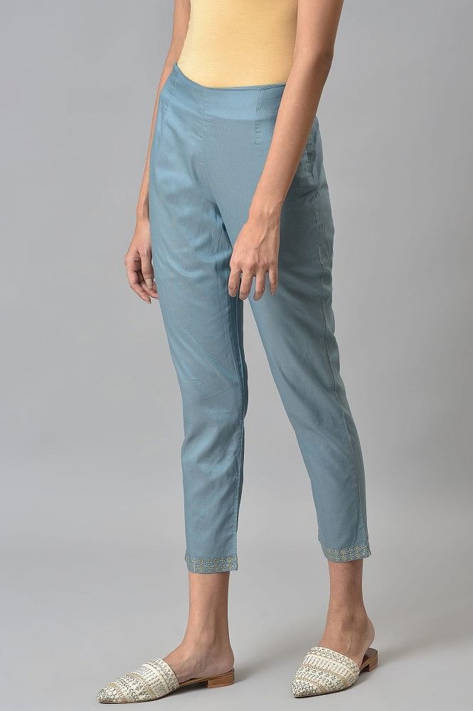 Linen Elasticized Cuff Trousers - Wide Leg Pants - Women | Shukr Clothing