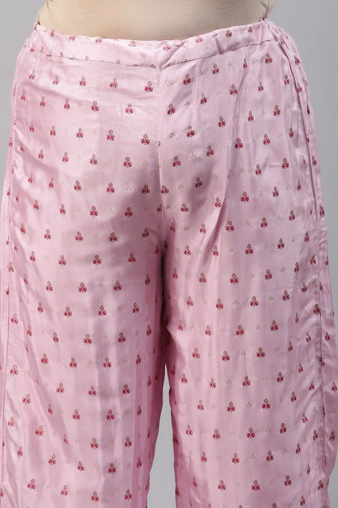 Buy Light Pink Shantung Printed Parallel Pants Online - W for Woman