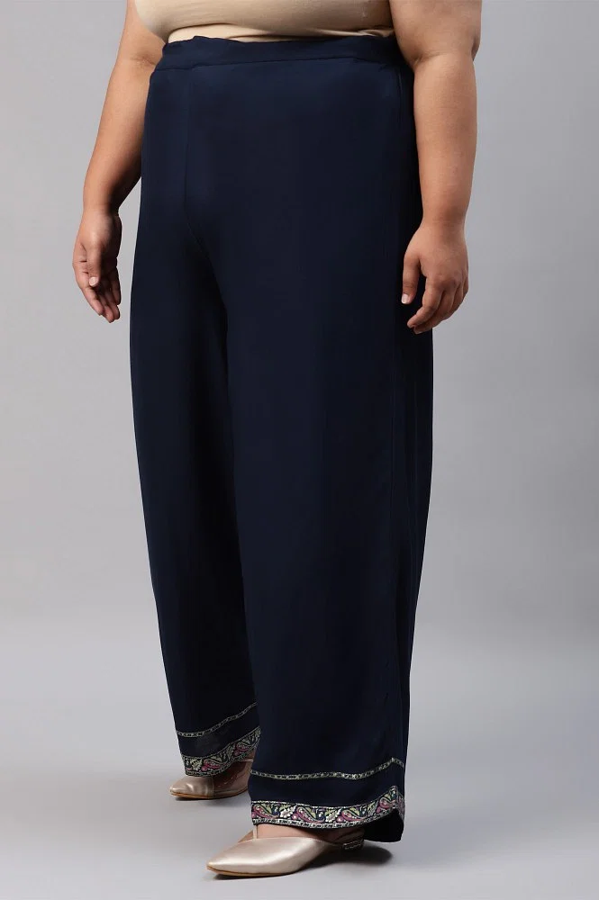 Buy Plus Size Dark Blue Rayon Straight Parallel Pants Online - W