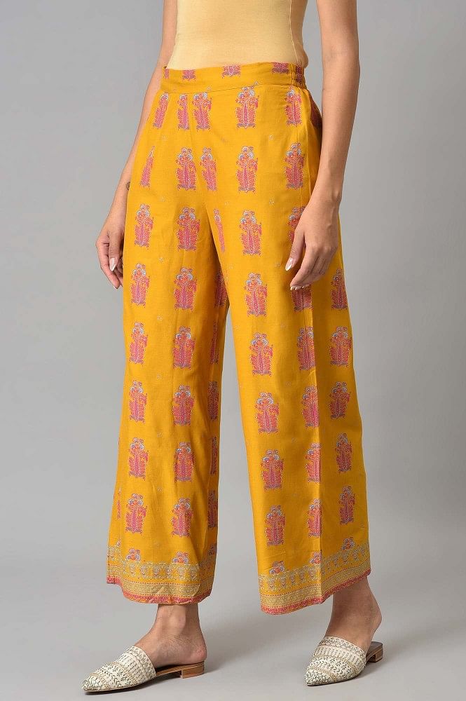 Ethnic Girls Free Size Mustard Rayon Palazzo Pant with Floral Embroidery |  eBay