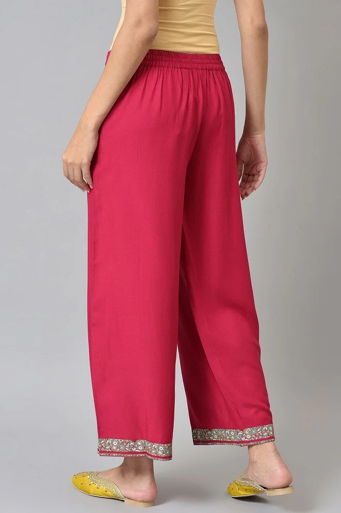 Buy Pink Rose Rayon Straight Parallel Pants Online - W for Woman