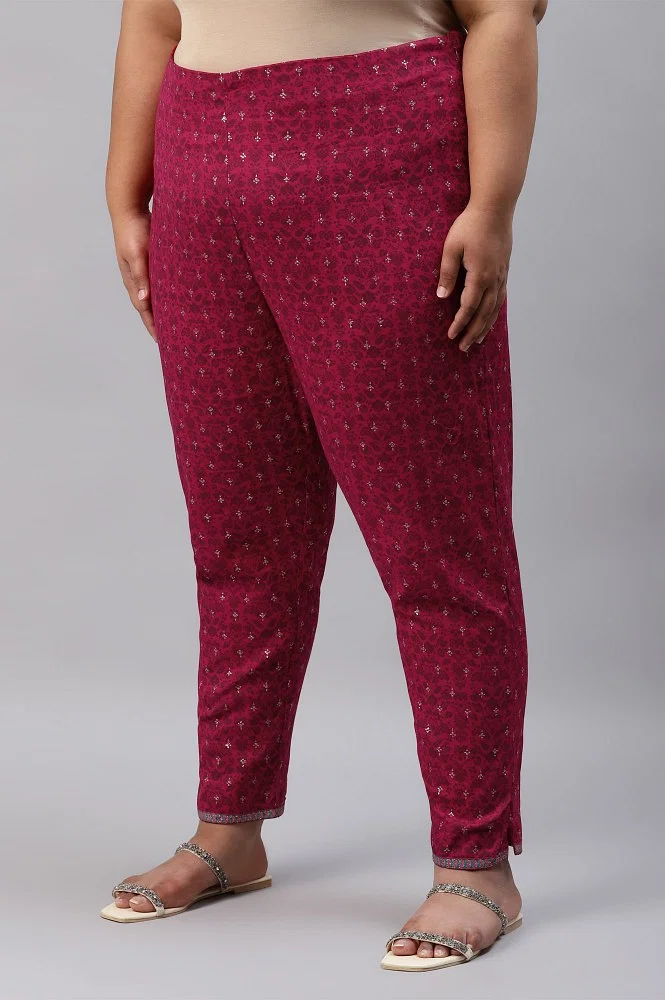 Buy Plus Size Fuchsia Pink Floral Printed Slim Pants Online - W