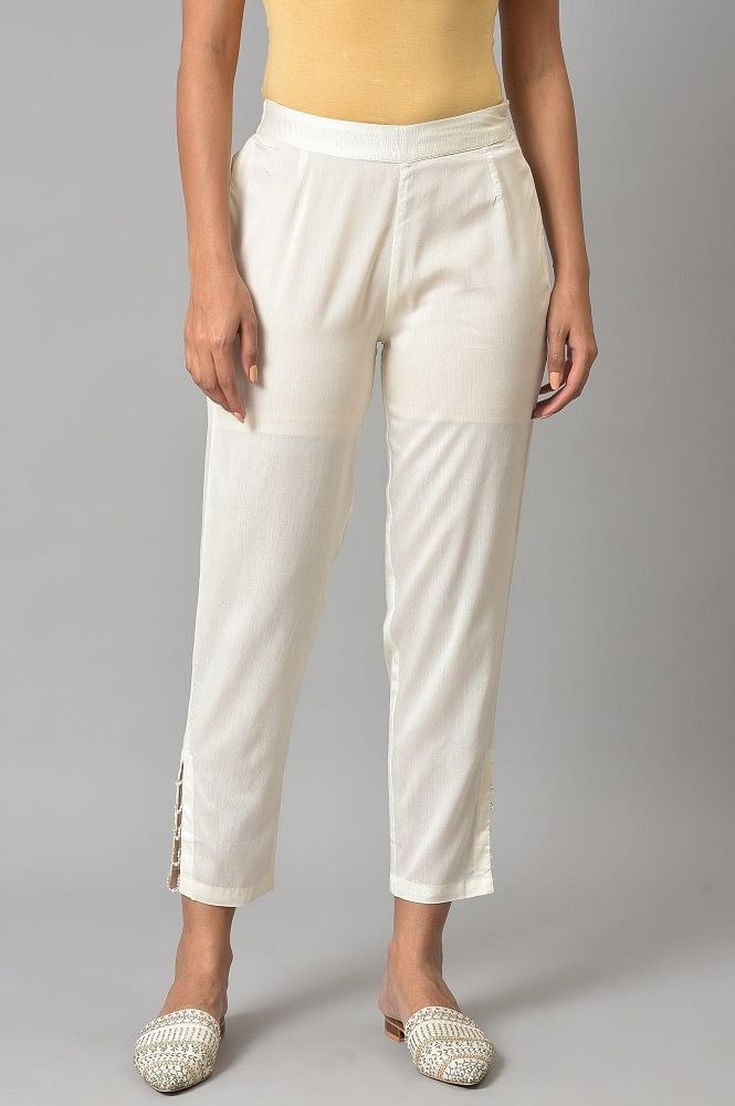 Buy Online White Cotton Flax Pants for Women  Girls at Best Prices in Biba  IndiaCORE14918SS20WHT