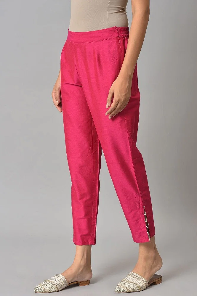 Buy Dark Pink Solid Light Festive Slim Pants Online - W for Woman