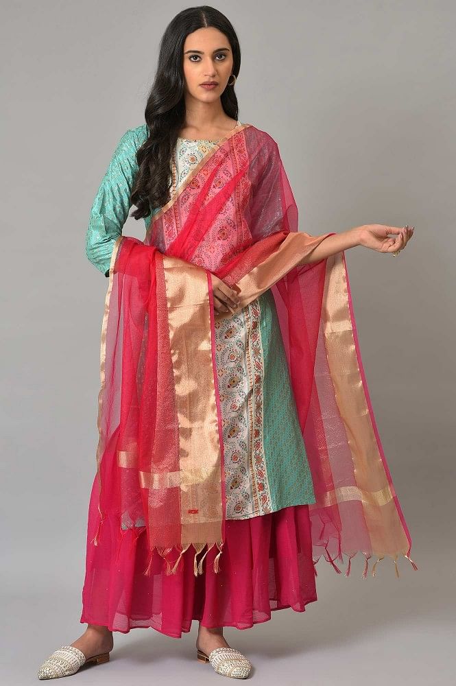 Pink and sky blue plazzo suit | Combination dresses, Anarkali dress  pattern, Beautiful girls dresses