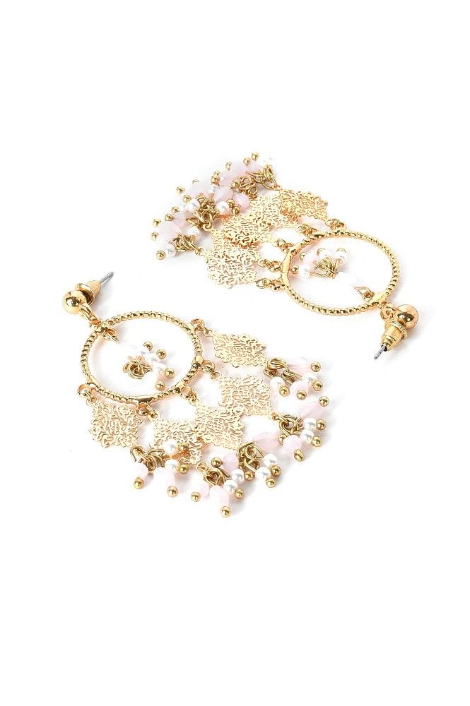 Buy 14K Gold Round Disc Triple Earrings Dangle Drop Filigree Carved Earring  for Women Girls at Amazonin