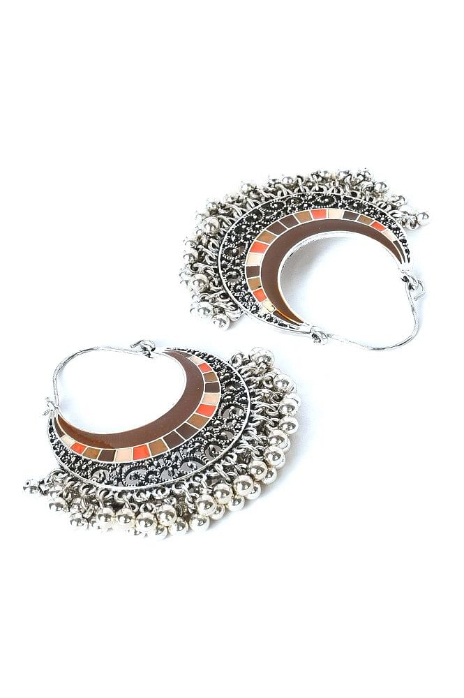 Traditional Oxidised Silver Small Ghungroo Hoop Earrings