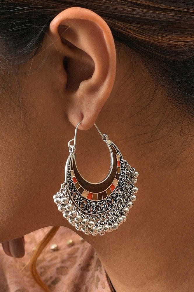 Natures Buggy Traditional Oxidised Ghungroo Hoop Earrings Girls & Women  Stylish (Silver) : Amazon.in: Fashion