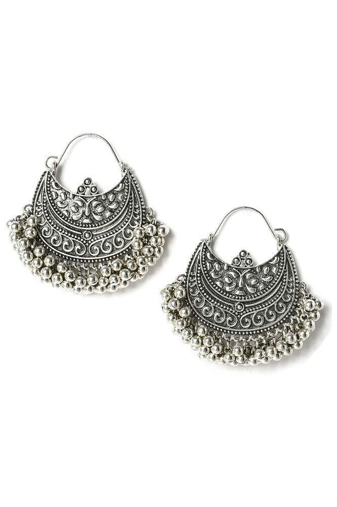 Shop Rubans Oxidised Silver Plated Handcrafted White Pearls Layered Hoop  Earrings Online at Rubans