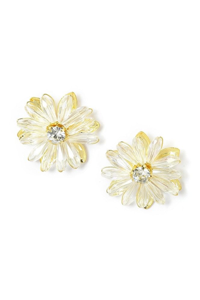 14k White Gold Omega Lock Flower Earrings w/ Diamonds and Yellow Sapphires  | eBay