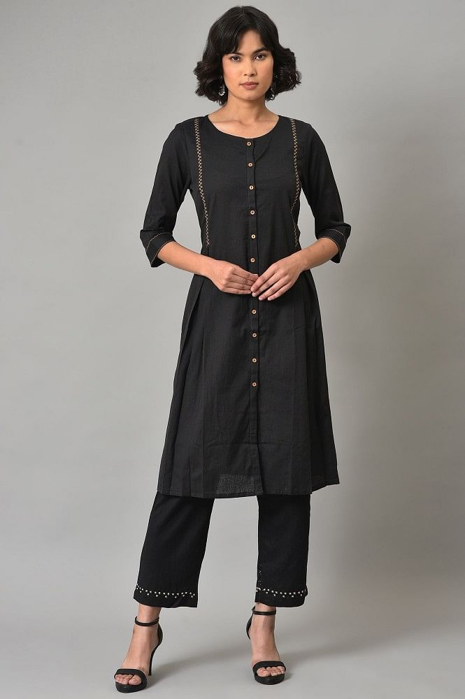 Buy Rustorange Black Kurta Set with Straight Pants  Dupatta for Women s  Online  Tata CLiQ