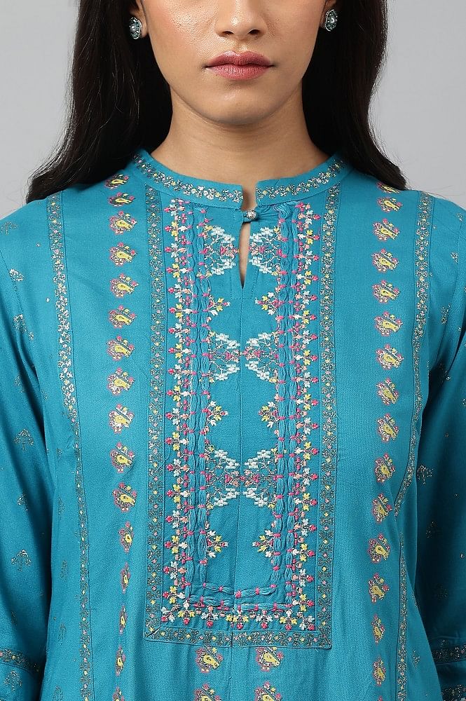 Stylish Afghani with Collar Pattern and Pocket Kurti Pant Set – Beerbani