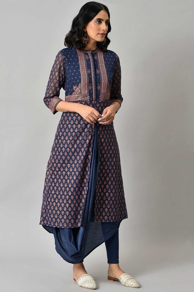 Buy Aurelia Navy Cotton Woven Pattern A Line Kurti for Women Online @ Tata  CLiQ