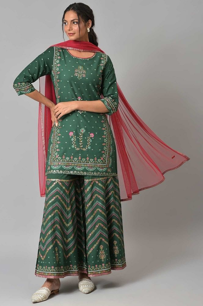 Green Gorgeous Chanderi Kurta with Sharara Pants  The Ethnic Label