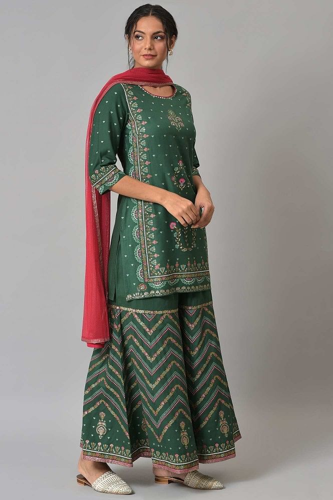 Buy Women Green Frilled Layered Sharara Pants  Plus Size  Indya