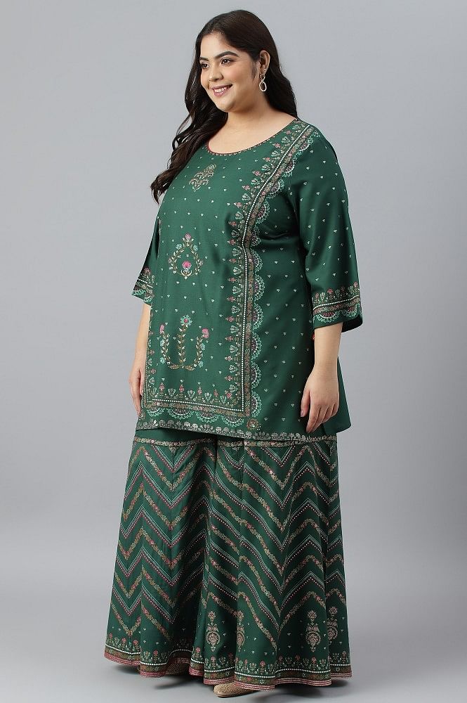 Buy Citrus Green Sharara Pants And Kurta In Sleeveless Kurta Crafted In  Net With Resham And Sequins Embroidery
