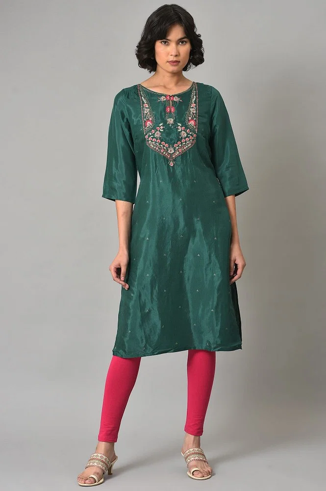 Green Royal Paisley Kurti with Leggings  Cotton kurti designs, Beautiful  leggings, Indian gowns dresses