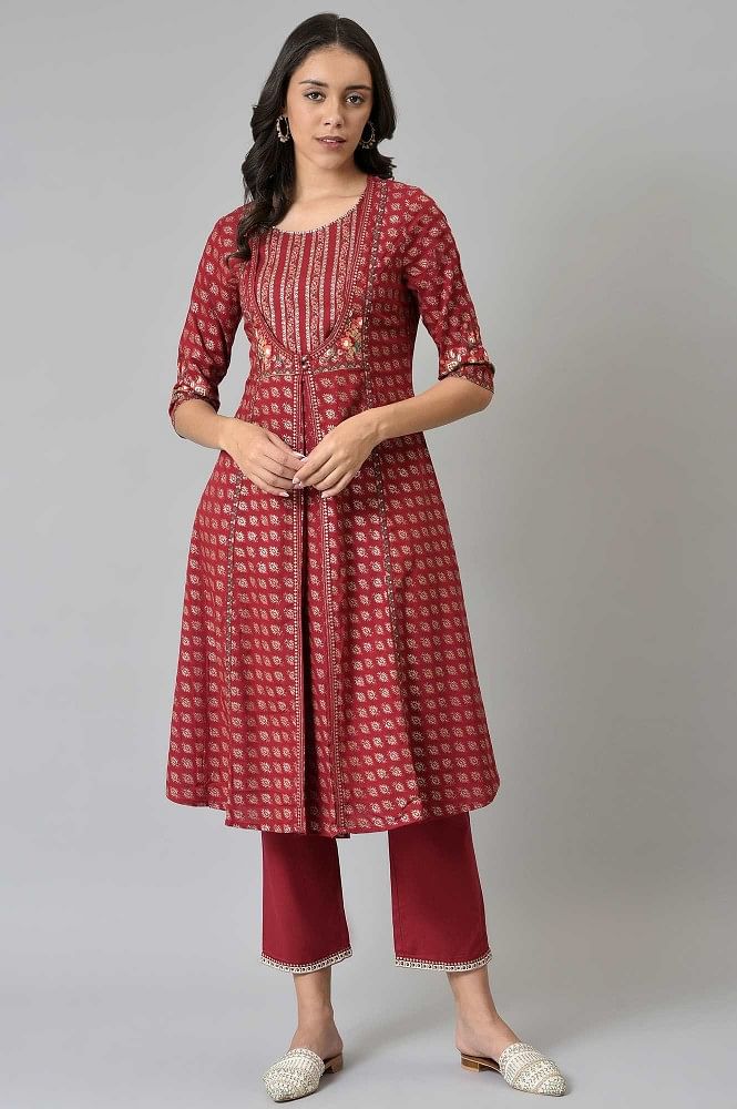 Buy Dark Green Floral Print Kurta With Straight Pants And Dupatta Online -  Shop for W