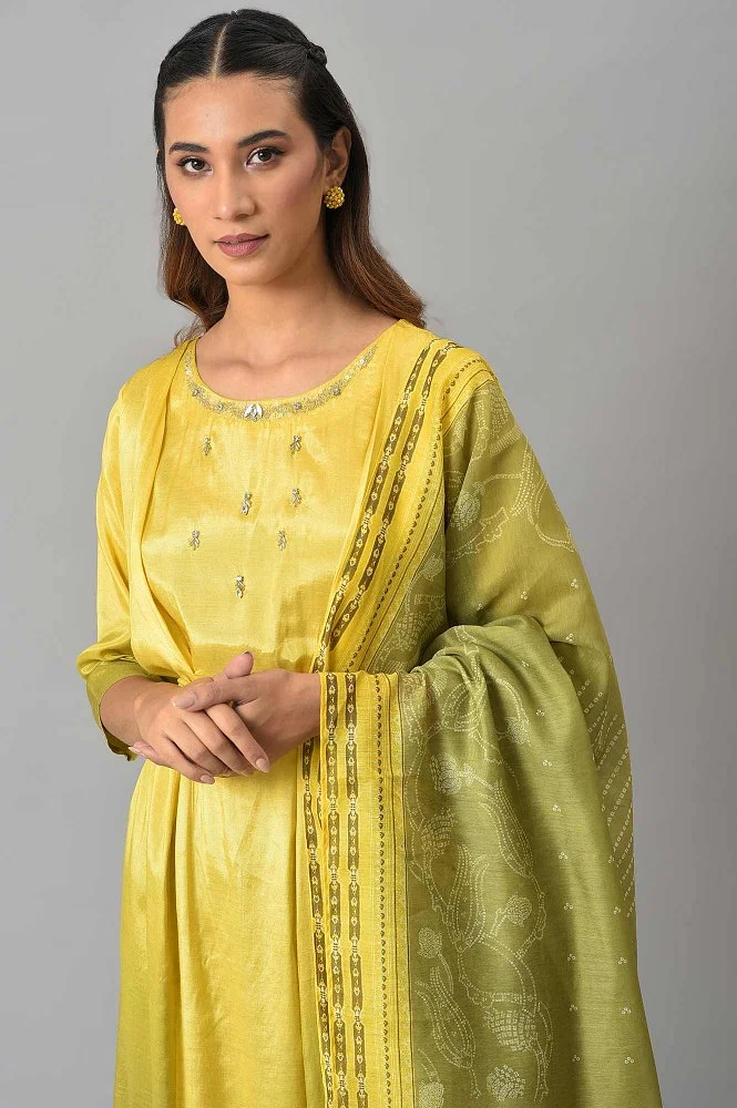 Buy Yellow Embroidered Kurta, Tights & Dupatta Set Online - W for