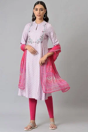 Buy Abhishti Pink Cotton Silk Kalidar Princess Cut Flared Kurta online