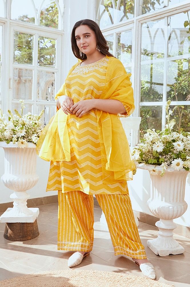 Buy THE JAZZBAAT Women's Printed Unstitched Pure Cotton Kurti Palazzo Pants  Set Material with Dupatta Unstitched Dress Material For Women (Yellow)  Online at Best Prices in India - JioMart.