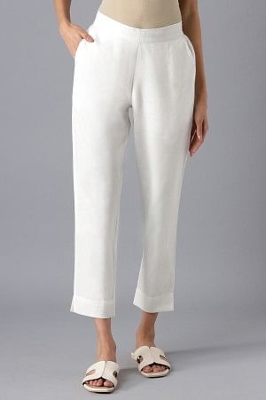 White Cotton Solid Trousers