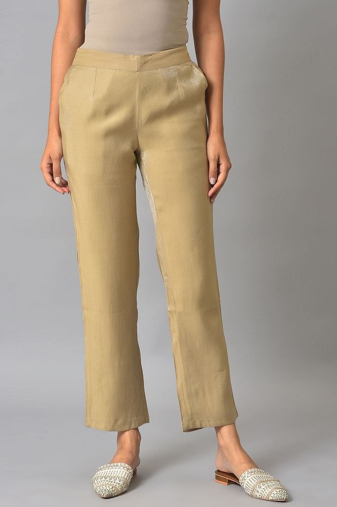 Buy Rue Collection Women Red Solid Parallel Trousers with Belt (1, M) at  Amazon.in
