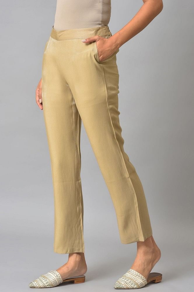 Buy Mango MANGO Women Yellow Solid Cropped Parallel Trousers at Redfynd