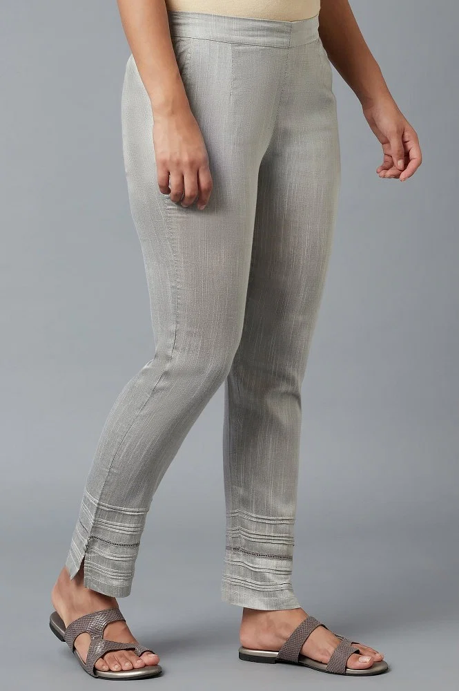 Buy Grey Festive Trouser With Stylised Hem Online - Aurelia