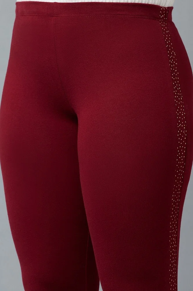 Buy Kryptic Maroon Soild Crop Length Leggings for Women's Online @ Tata CLiQ