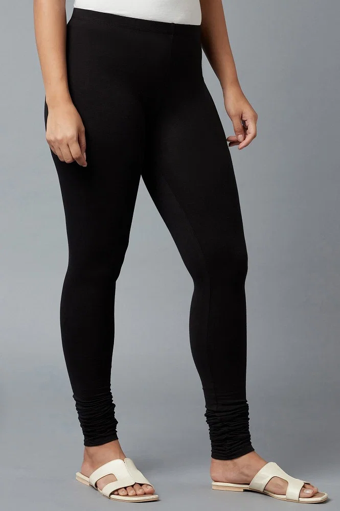 Black Leebonee Women's Cotton Lycra Churidar Leggings Plus Size