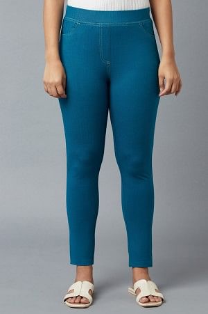 Blue Yarn-Dyed Knitted Jeggings