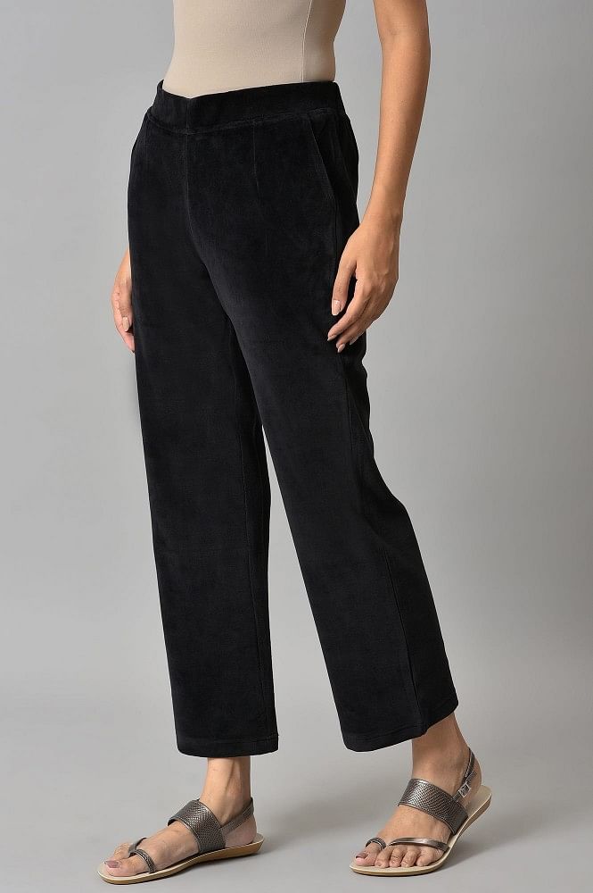 Buy Women Black Velvet Straight Pants Online At Best Price - Sassafras.in