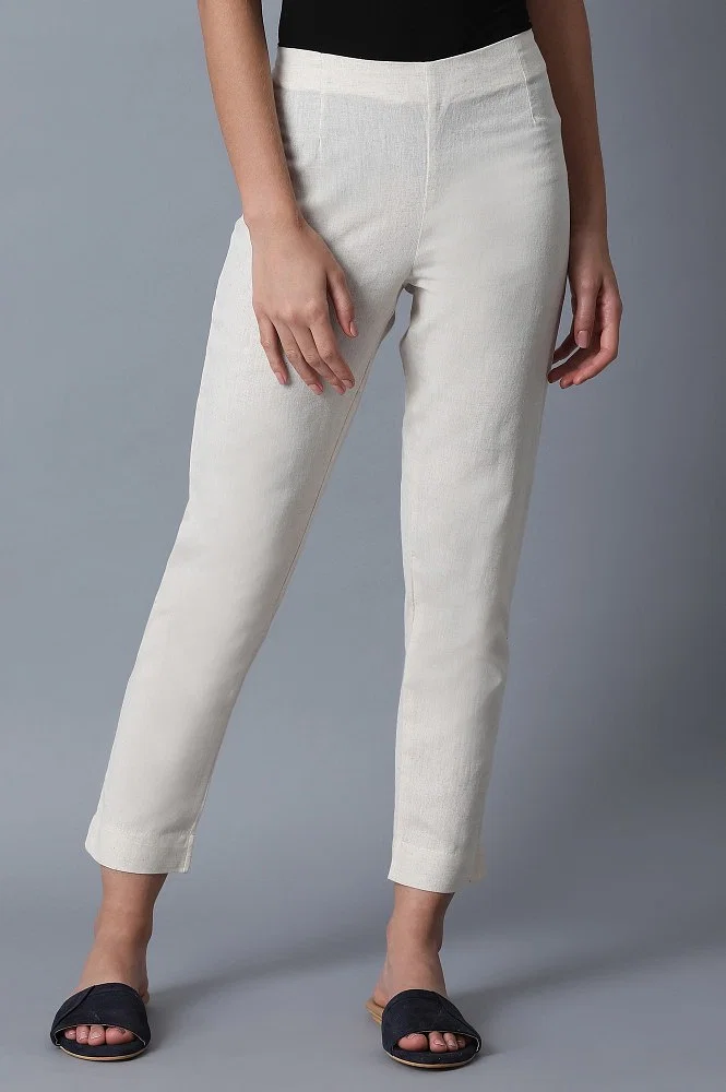 Buy White Cotton Slim Pants Online - W for Woman