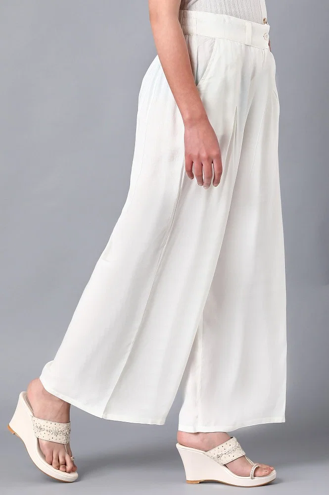Buy Women's Straight Fit White Palazzo L at